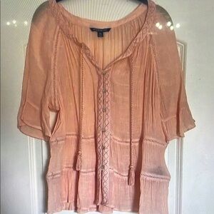 Peach Blouse with Lace Detailing